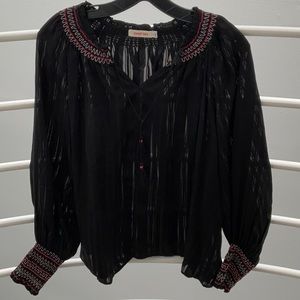 Johnny Was sz M blk L/S blouse